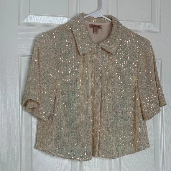 Sequin Embellished Crop Shirt - Blush - Picture 7 of 16